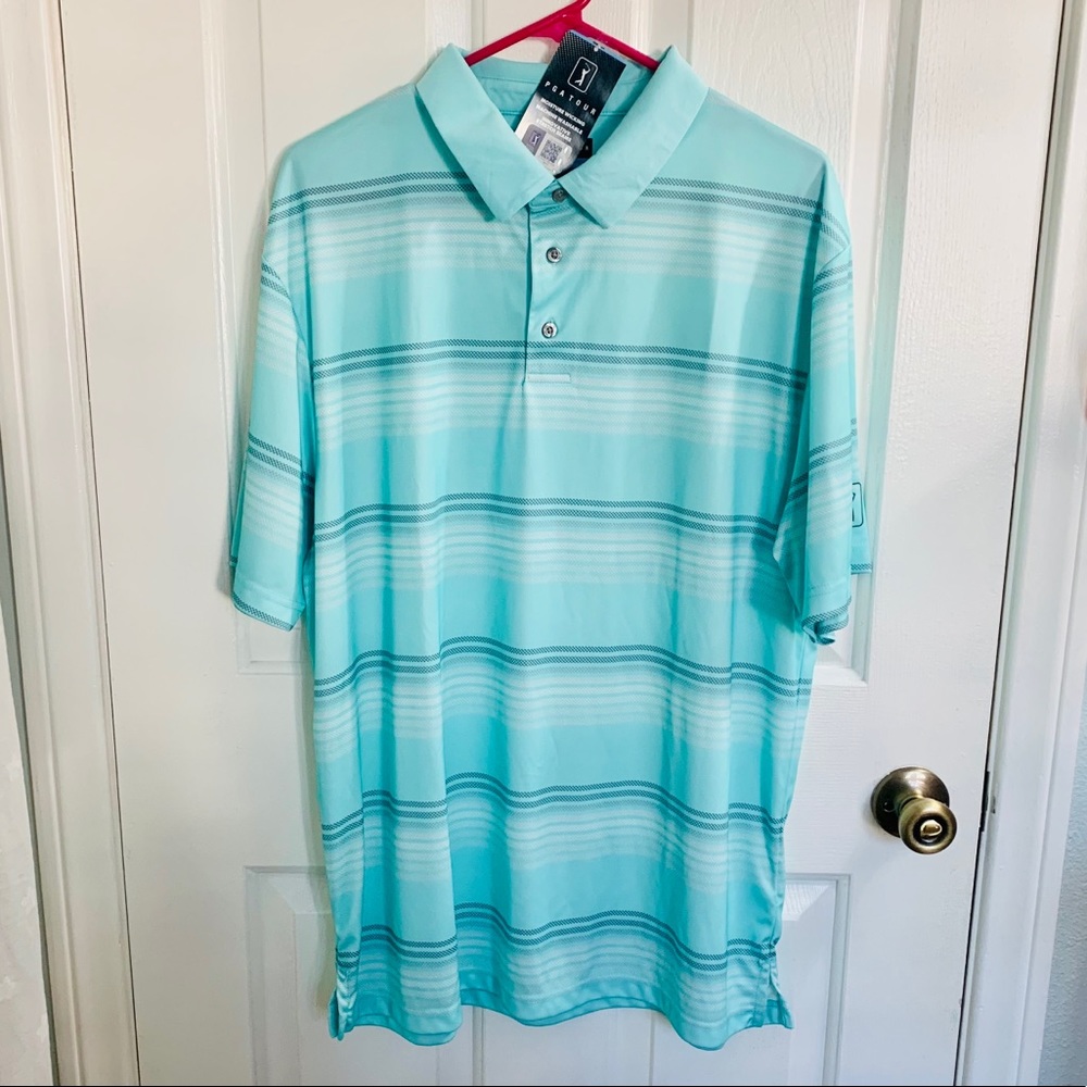 PGA Tour Blue Striped Golf Shirt Size XL